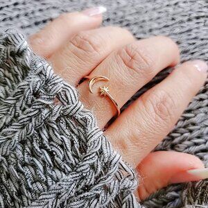 💫Sterling Silver Gold Rose Moon Star Ring, Trendy Jewelry for Women, Gift Ideas